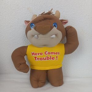 Amtoy 1988 ROUGH 'N' TUMBLES Bull Plush Here Comes Trouble 12" Durable Toy Vtg